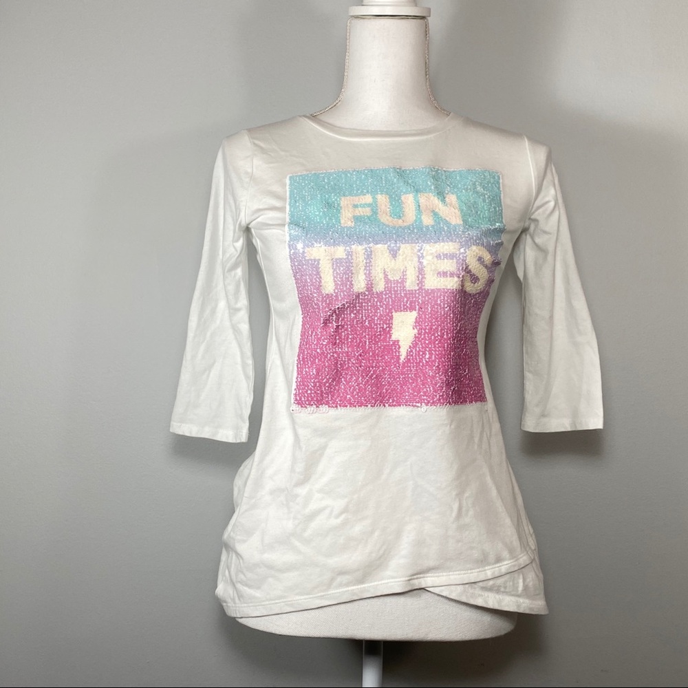 Reversible sequin "Fun Times"/"Good Vibes"  J XL